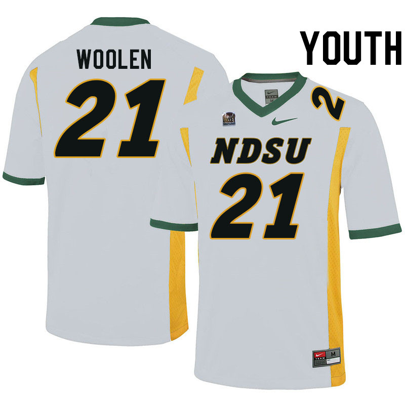 Youth #21 Donovan Woolen North Dakota State Bison College Football Jerseys Stitched-White